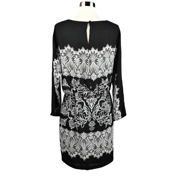 BCBGMAXAZRIA Shift Dress Black Paisley Lace Print Round Neck Tunic Medium EUC - Picture 8 of 9